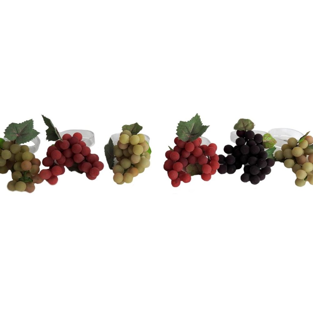 Clear Acrylic and Resin Grapes Napkin Rings Set of 6